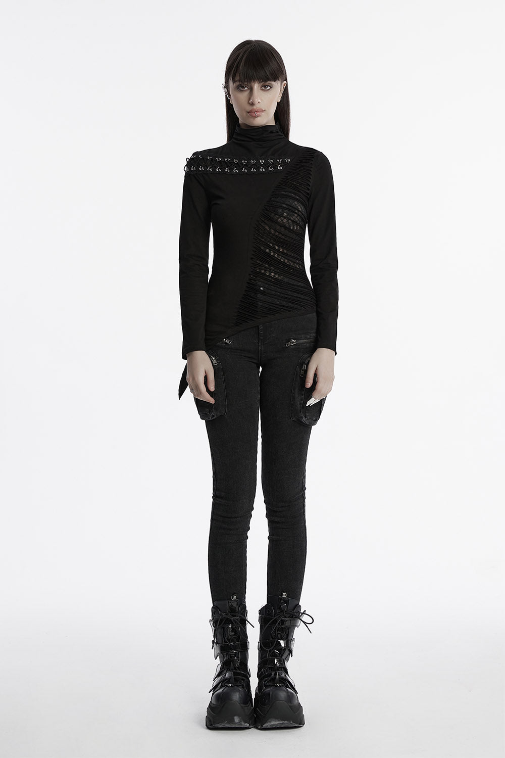 lace-up neckline gothic shirt for women