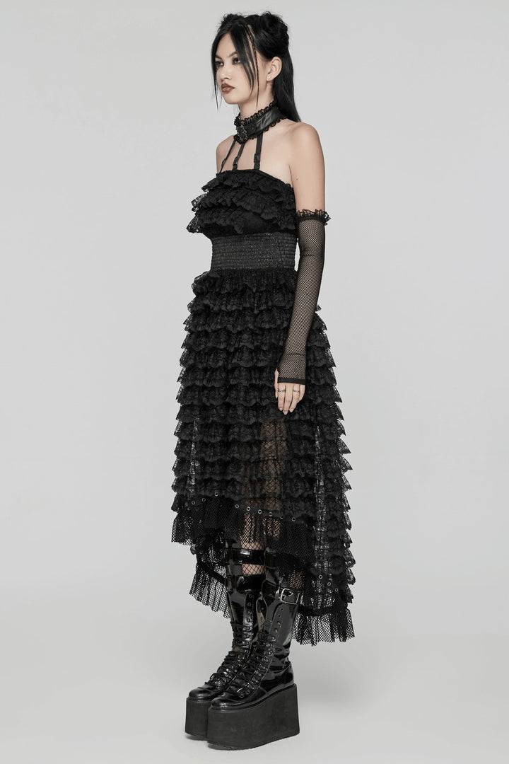 irregular hem punk ruffled dres