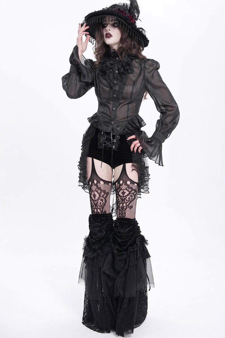 ruffled high neck collar swallowtail blouse