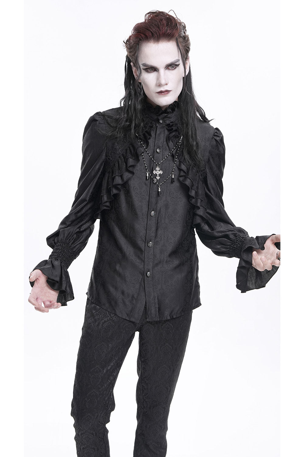 mens victorian goth black button-doown shirt