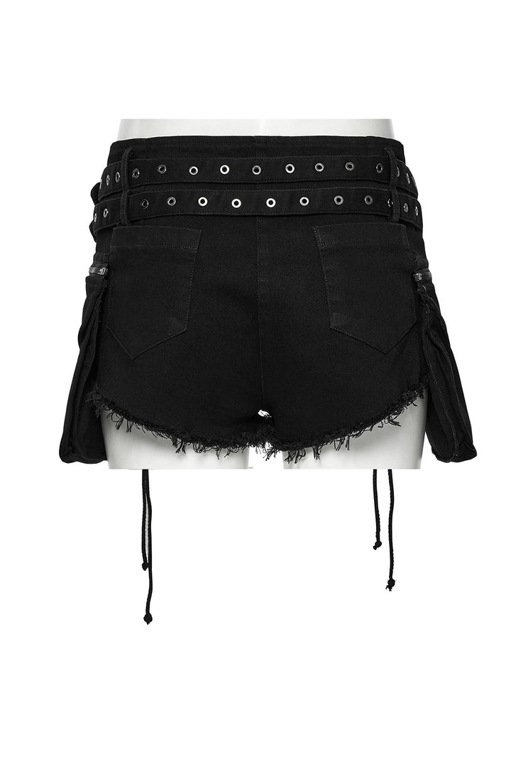 distressed hem shorts with holster bag