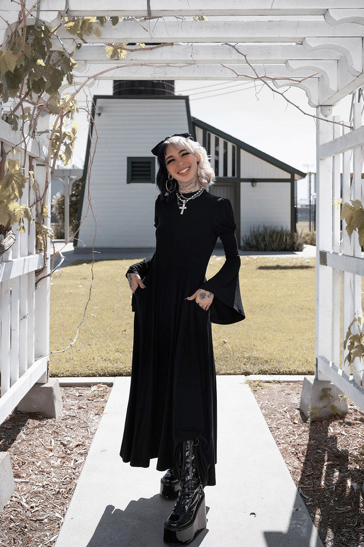 long black boho goth dress
