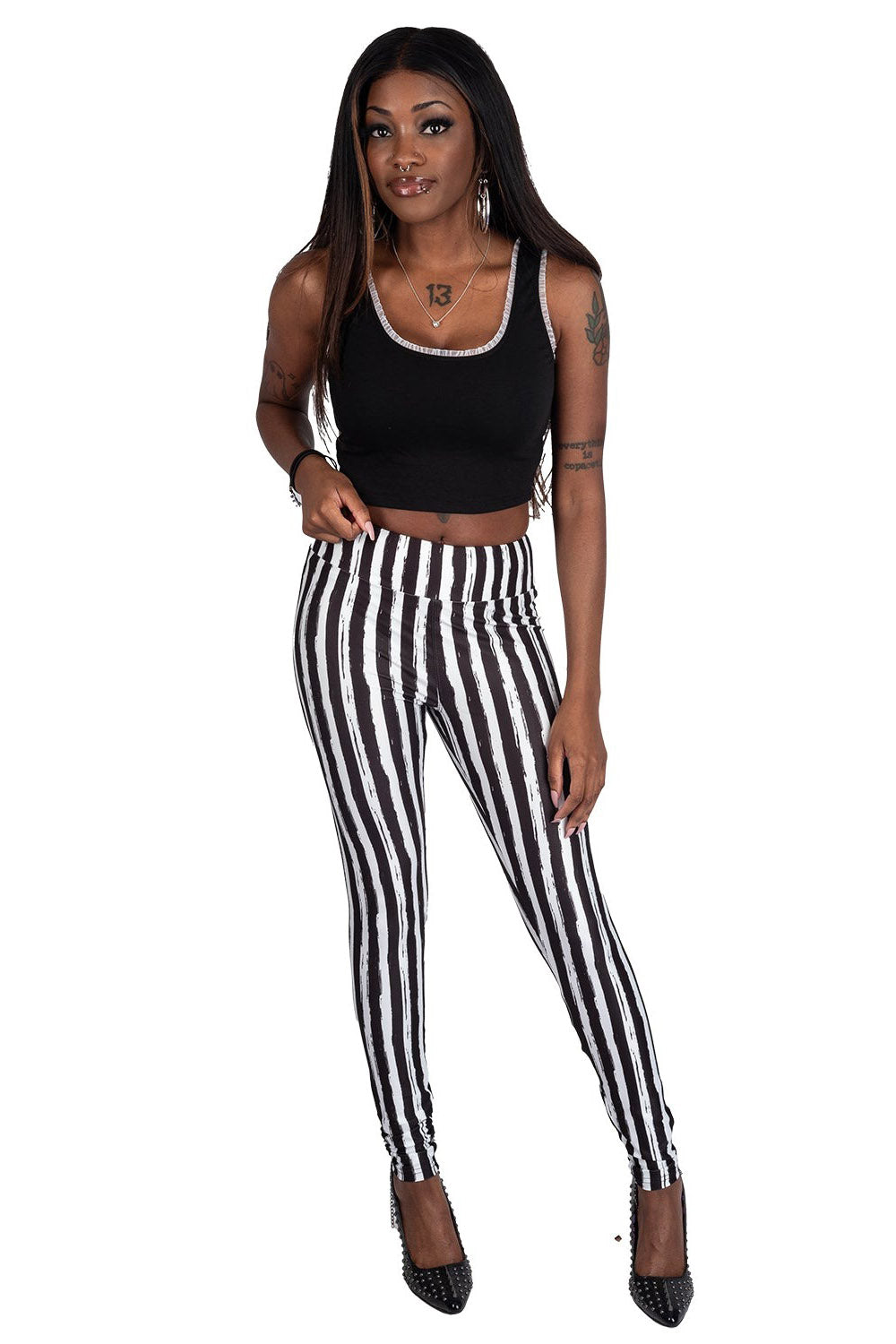 womens grunge goth high waisted striped leggings