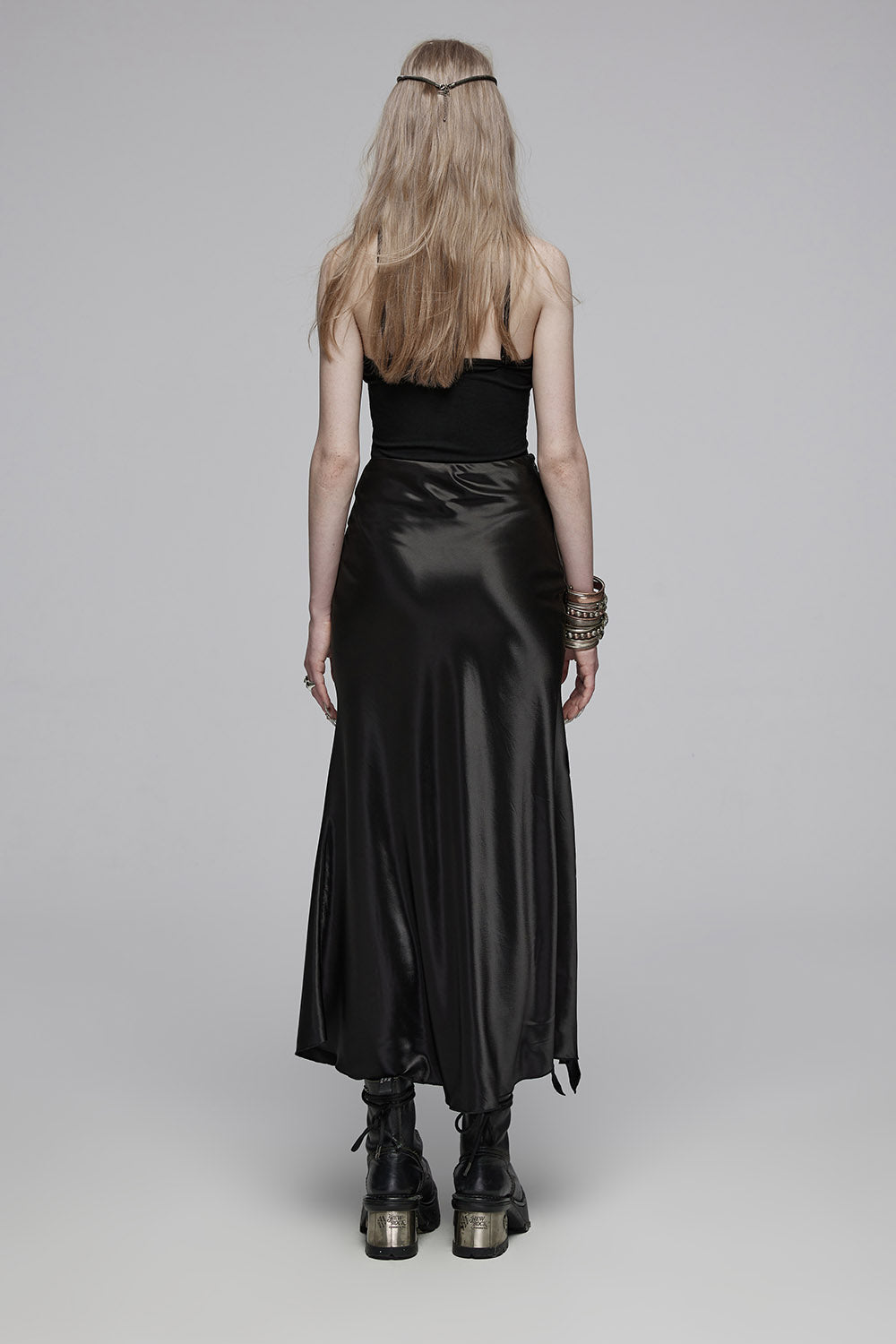 plus size black satin skirt