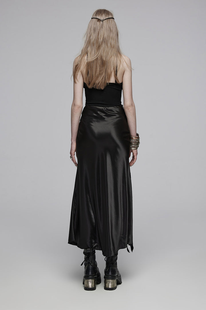 plus size black satin skirt