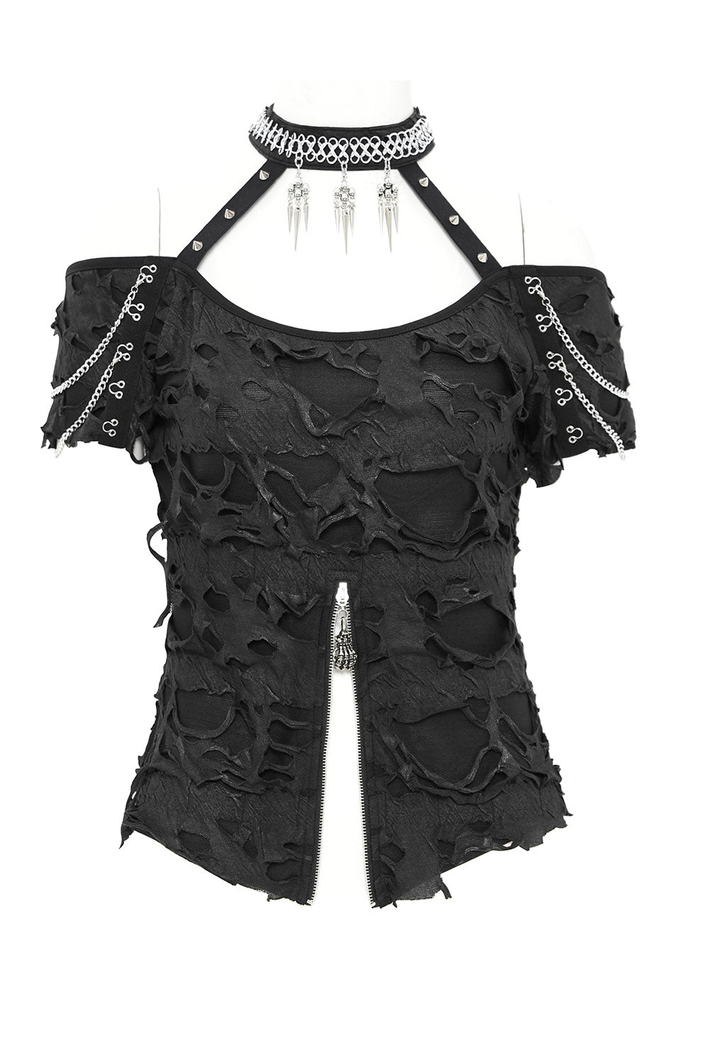 womens punk studded and spiked short sleeve shirt