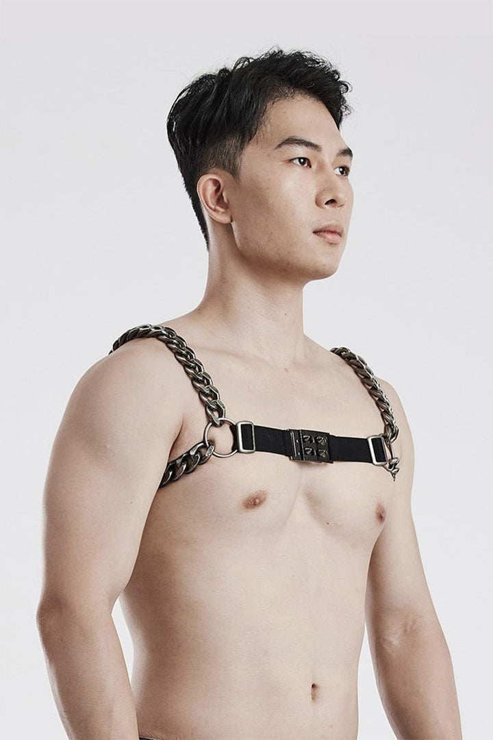gothic silver metal mens chain chest harness