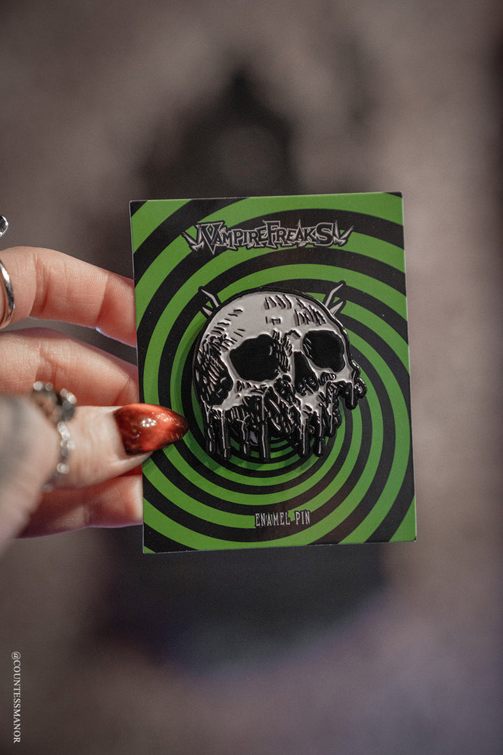 human skull distressed badge