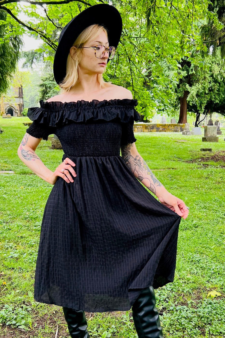 womens black cottagecore prairie dress