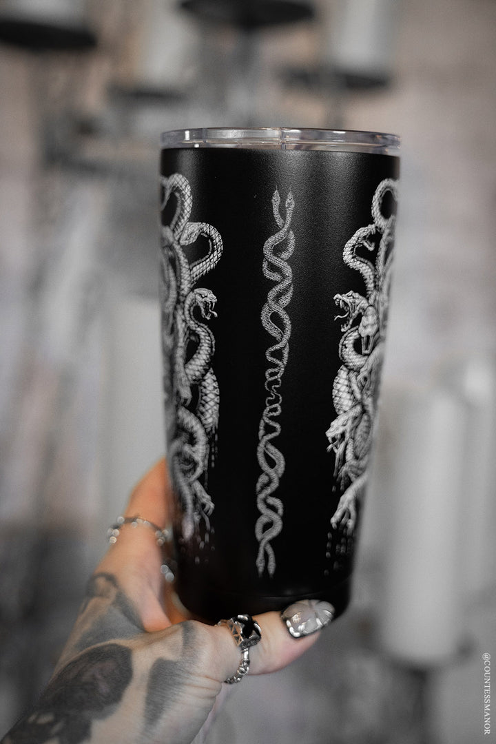 tattoo snake medusa travel mug
