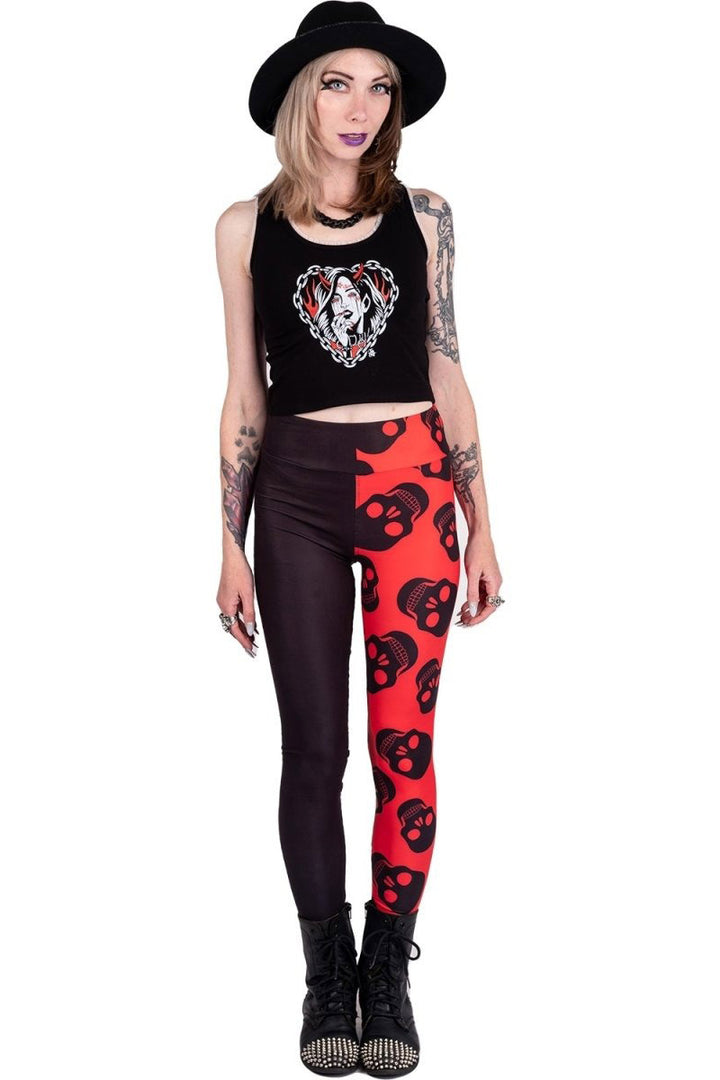 Two Tones Red Skulls High Waist Leggings