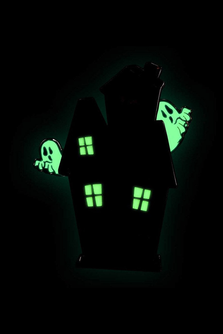 engraved glow-in-the-dark haunted house enamel pin