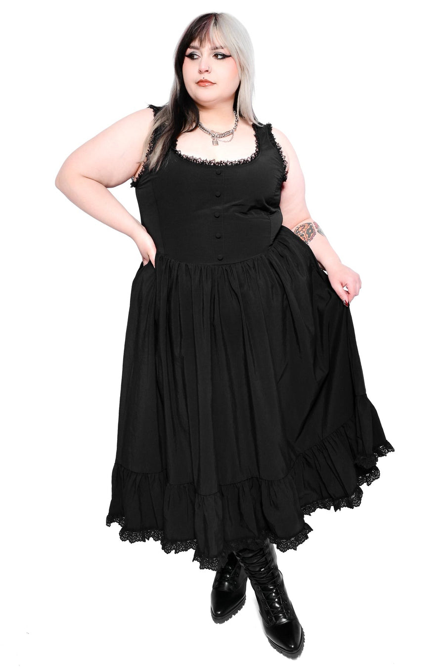 gothic lace dark cottegcore square neckline dress