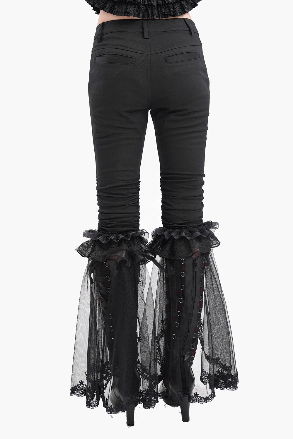 womens mid-rise flared ruffled pants