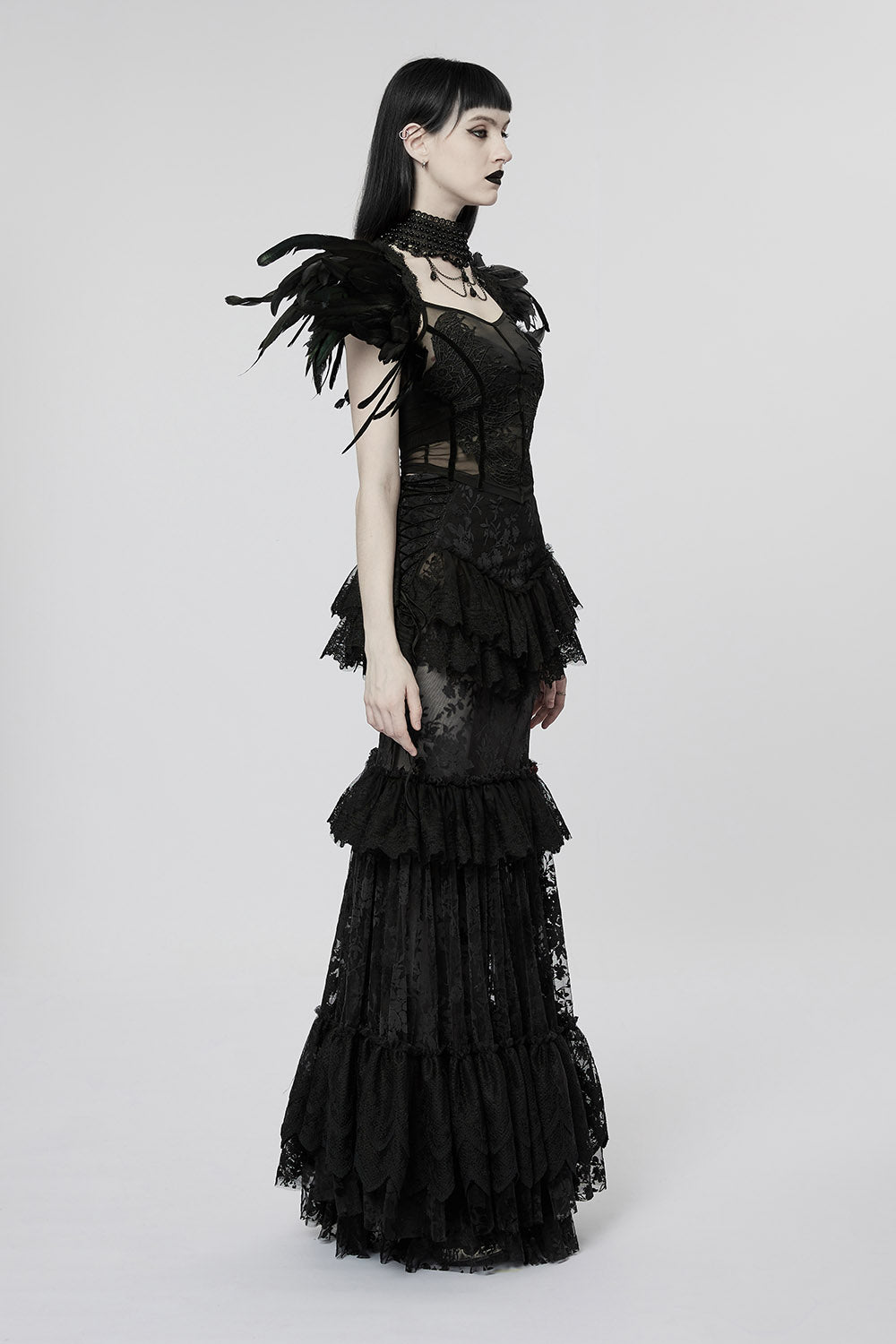womens gothic maxi ruffled lace skirt