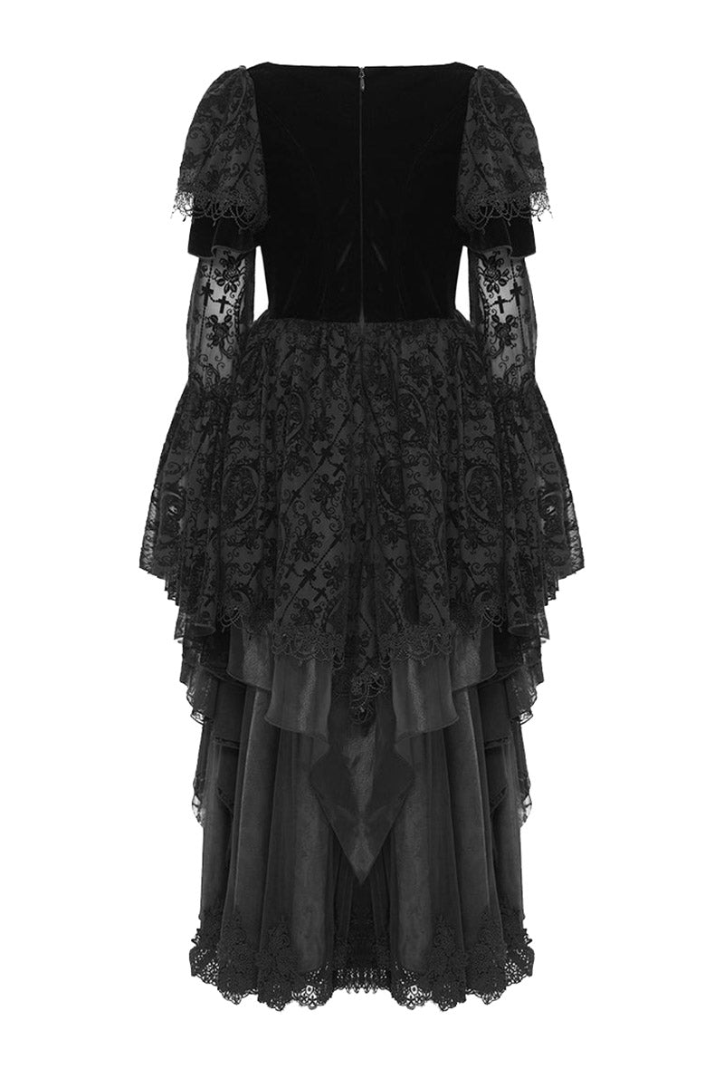 lace sleeve flared dress