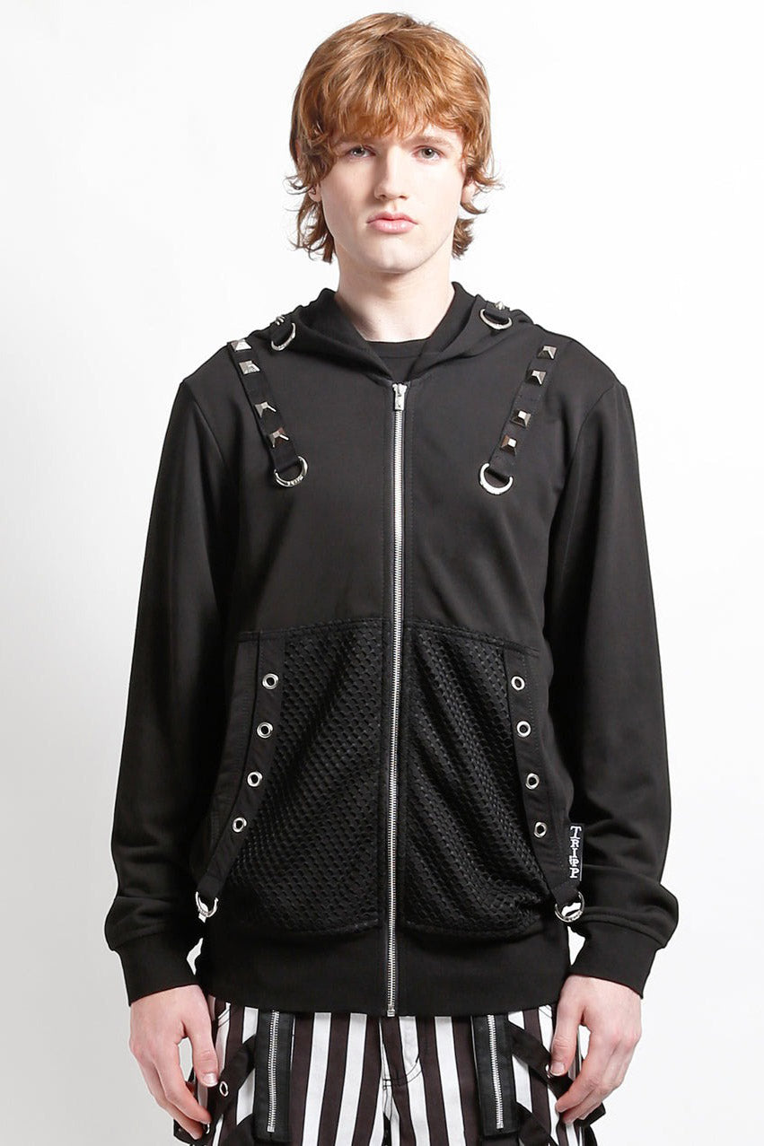mens black gothic spiked hoodie