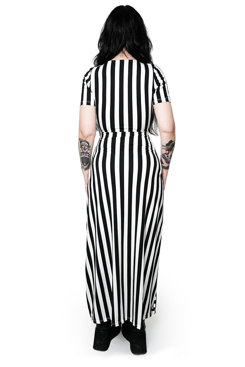 emo black and white striped gothic dress