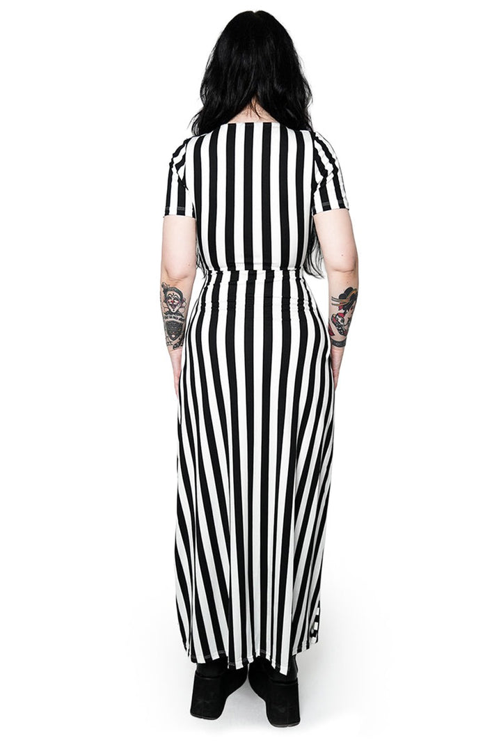 emo black and white striped gothic dress