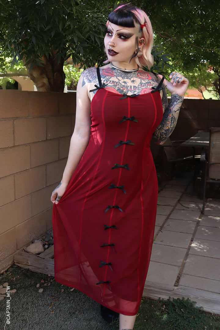 bright red goth dress