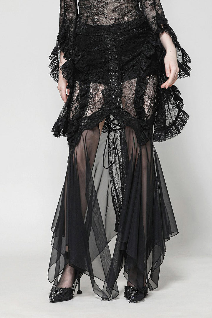mesh irregular hem gothic skirt