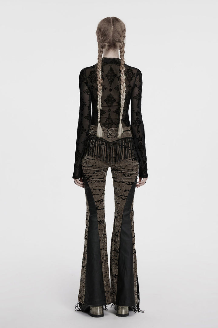 trad gothic cross pattern sheer long sleeve shirt