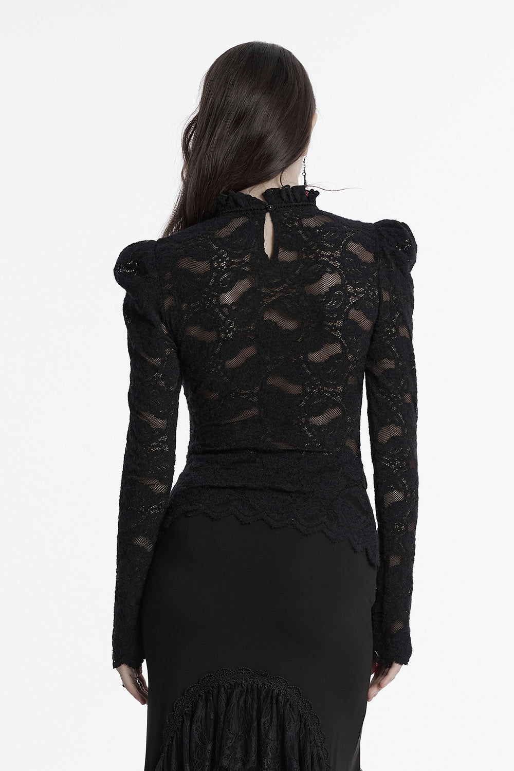black sheer mesh lace long sleeve trad goth top