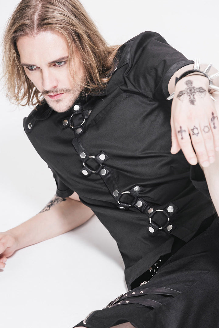mens black gothic button down collared shirt