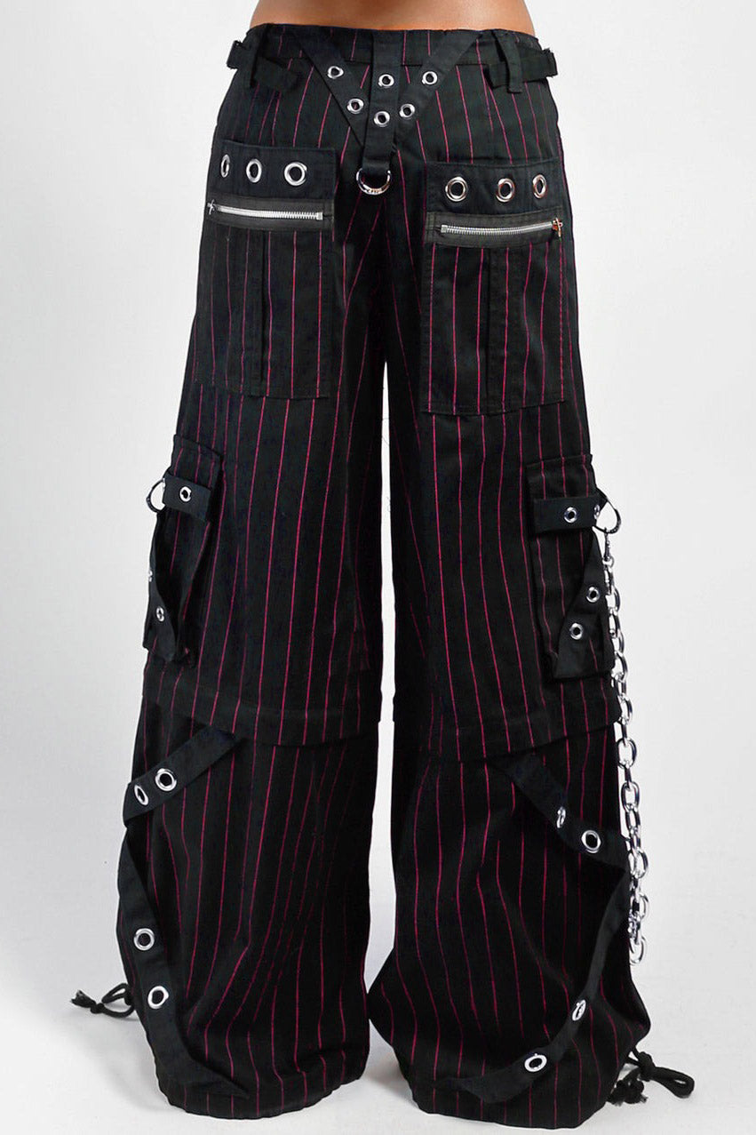 black and red cotton punk pants