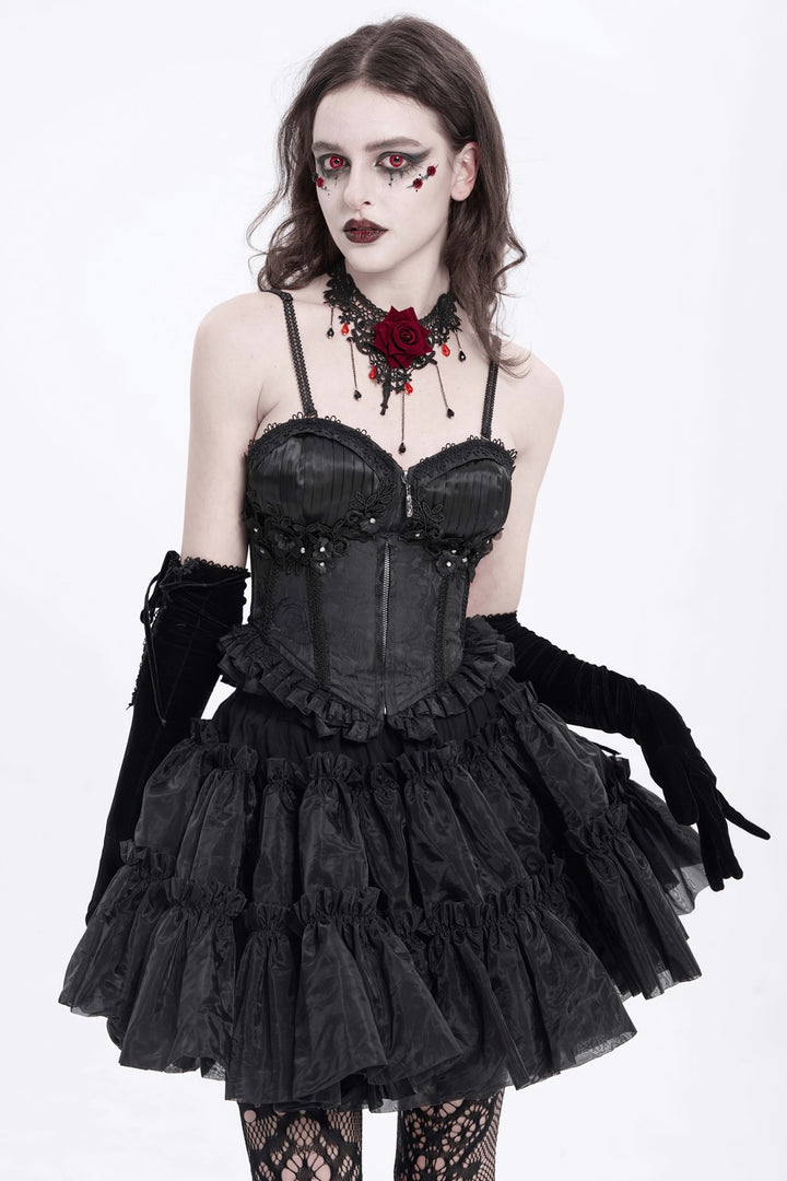 womens Jacquard gothic corset top with lace up back