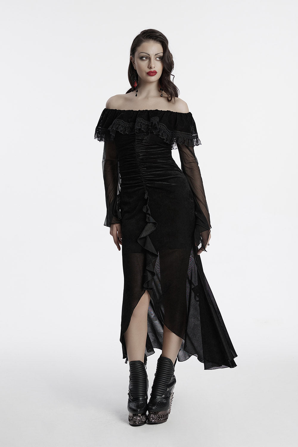 romantic goth maxi dress with leg slit