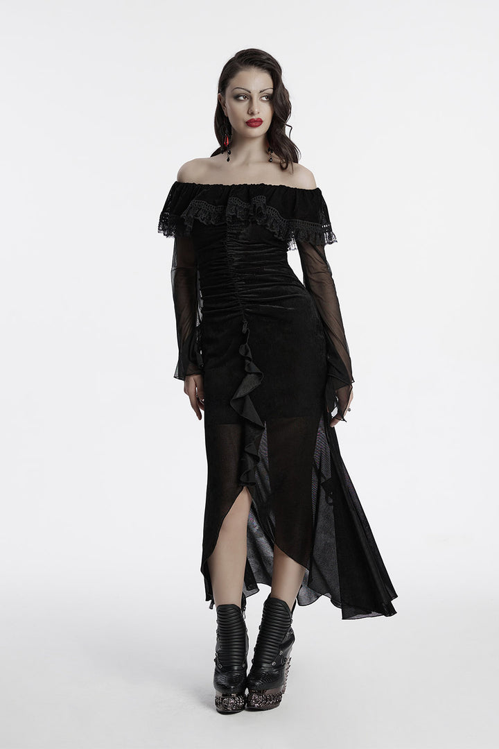 romantic goth maxi dress with leg slit