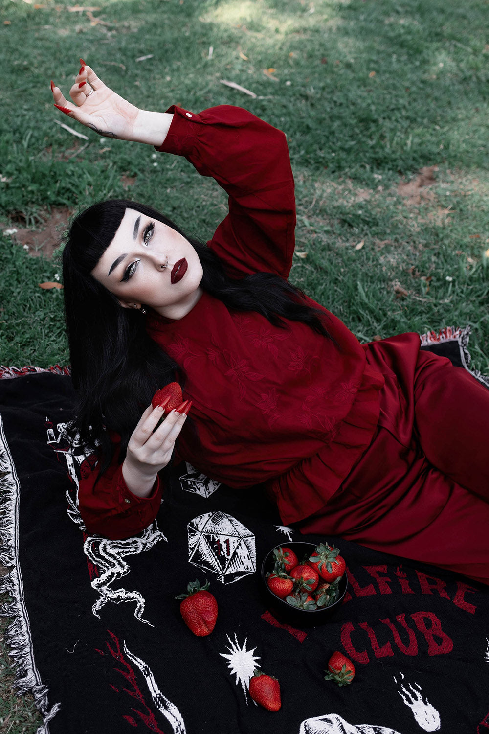 ruffled red gothic long sleeve blouse