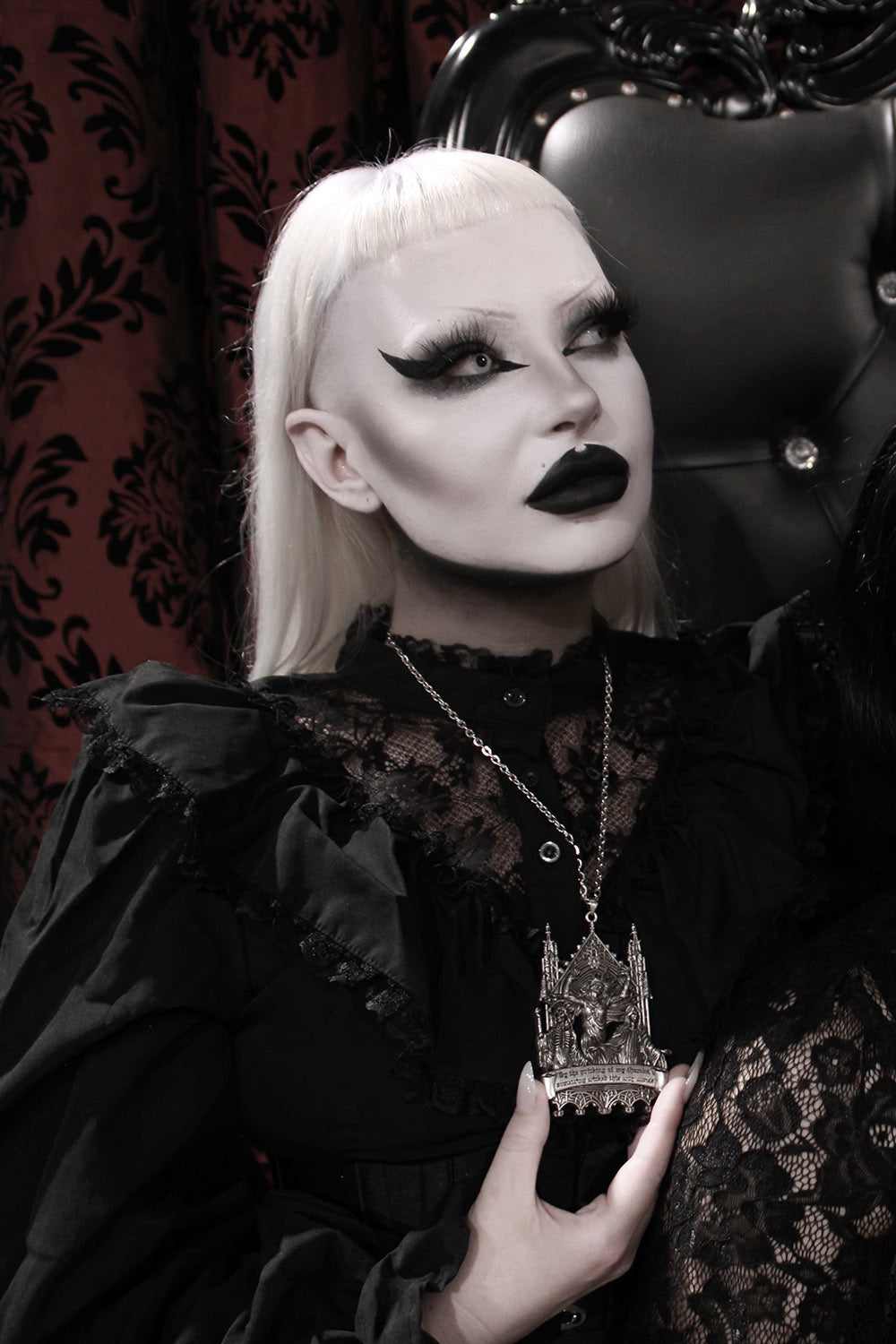 silver skeleton gothic necklace