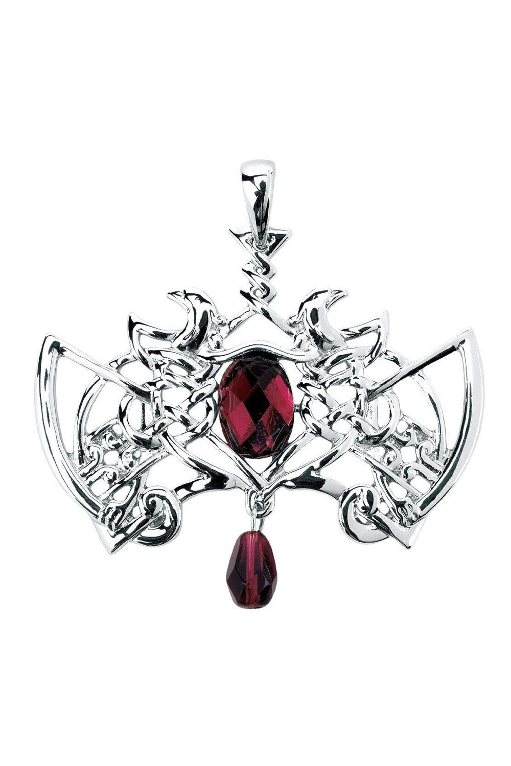 gothic silver pewter necklace with red rhinestone crystals