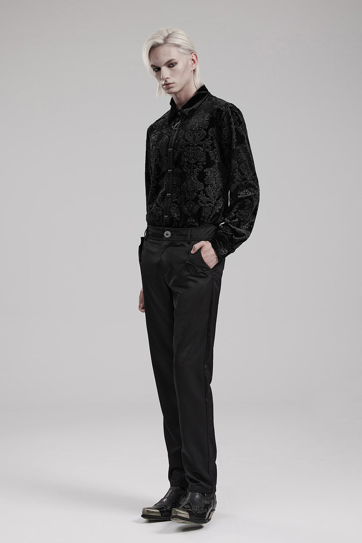 mens black vampire gothic velvet button down shirt