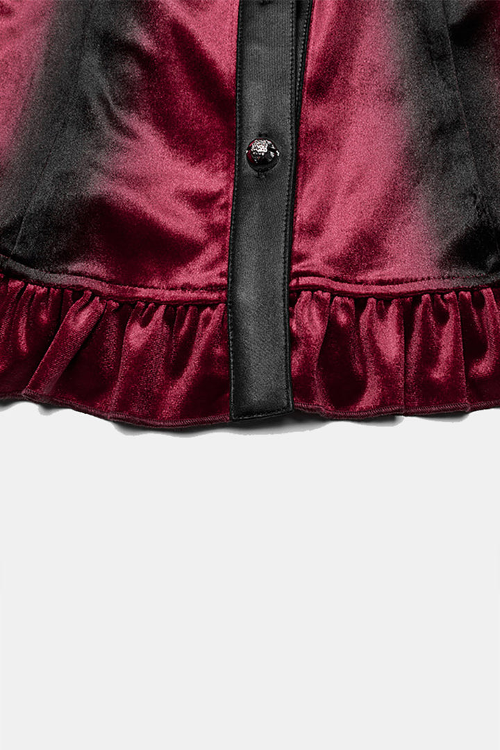 ruffled velvet long sleeve buttoned shirt