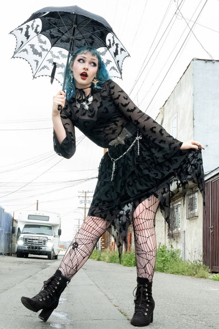 high-waisted gothic witchy hem asymmetrical mesh skirt