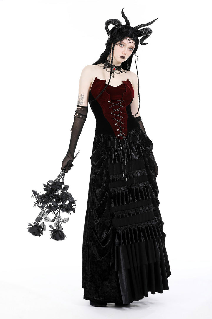 womens red and black velvet top