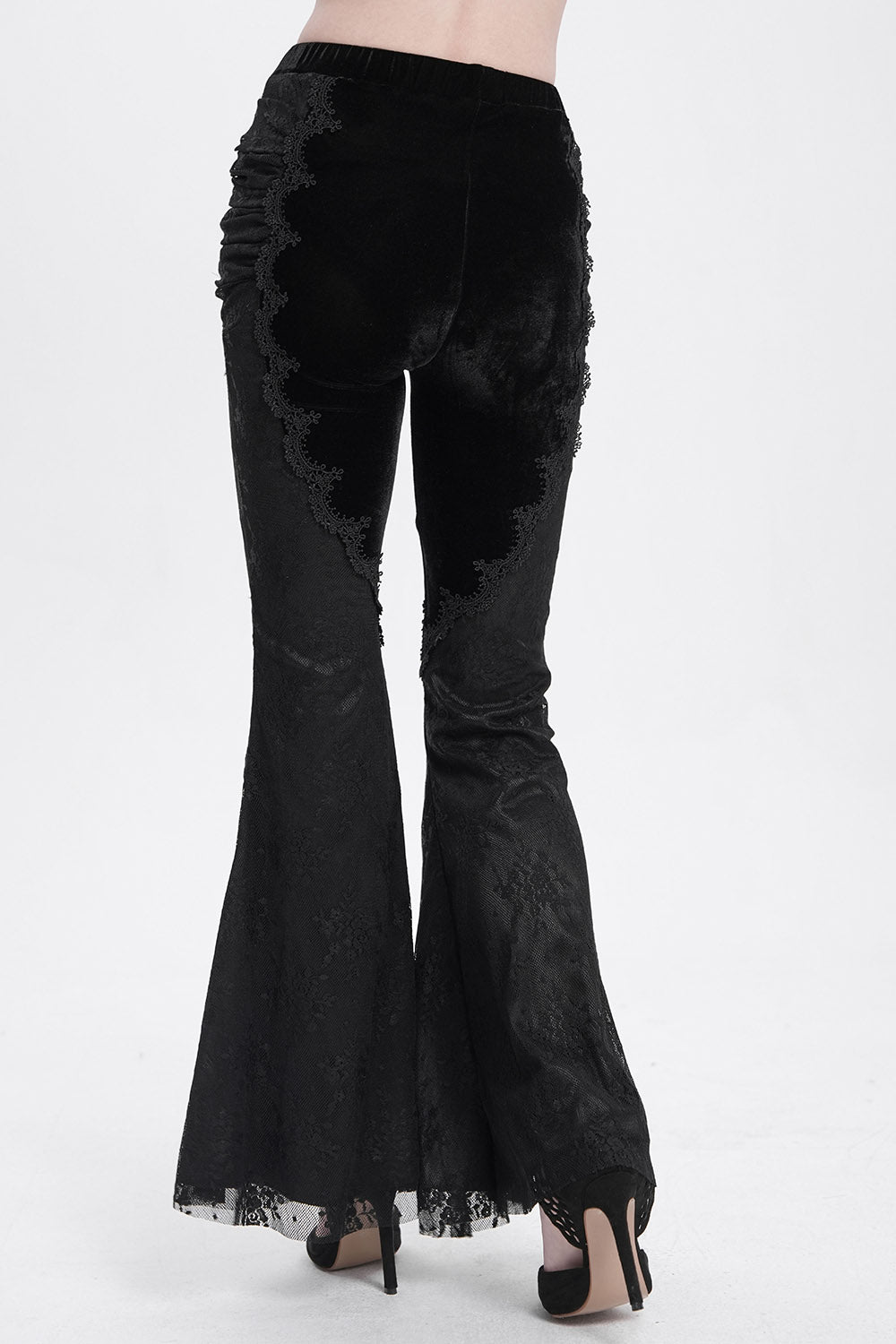 womens black velvet steampunk flares
