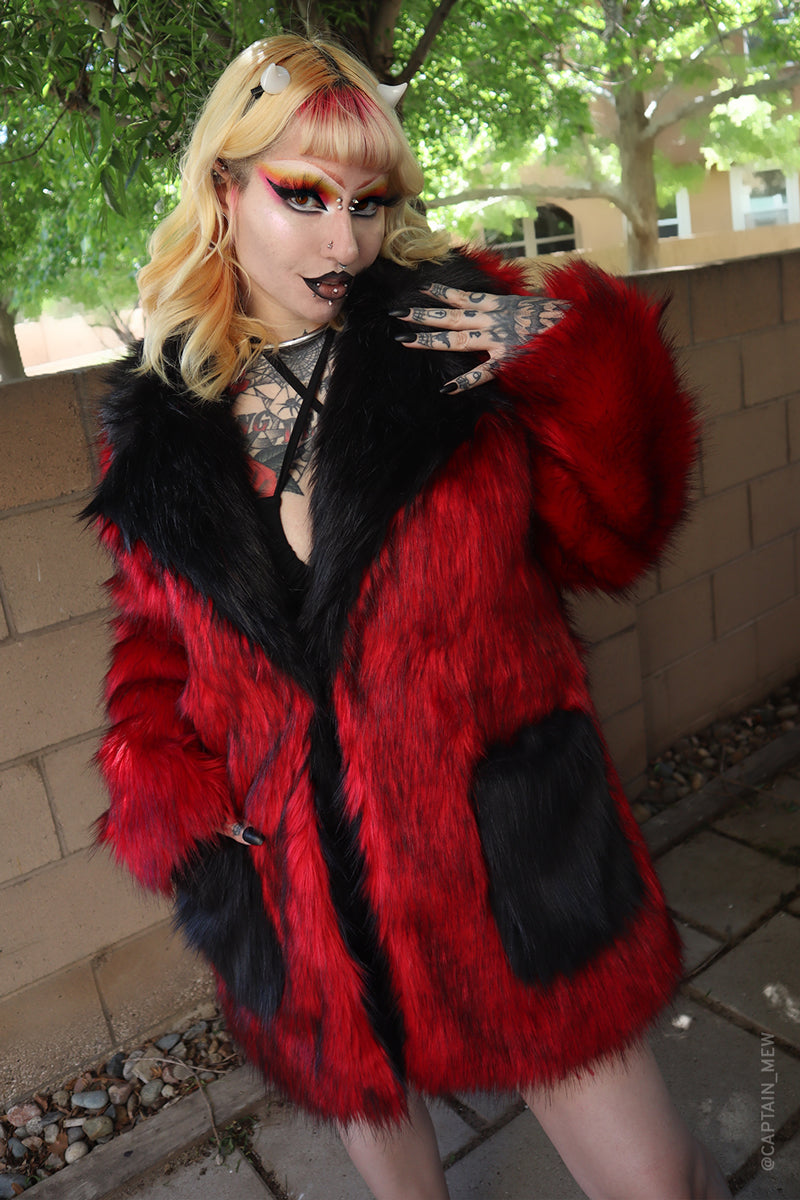 ruby red vegan fur coat