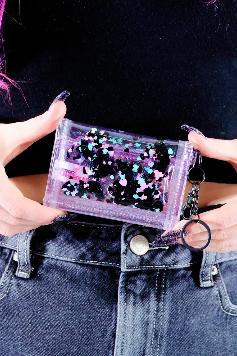 Liquid Glitter Tiny Wallet Nocturnal Hearts CLEAR VampireFreaks