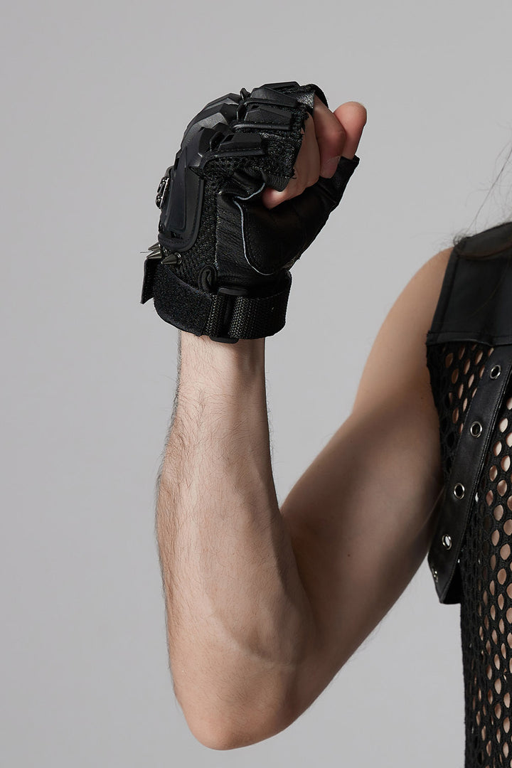 mens black motorcycle punk gloves