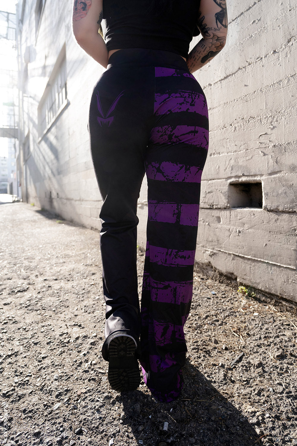 black and purple striped bell bottoms