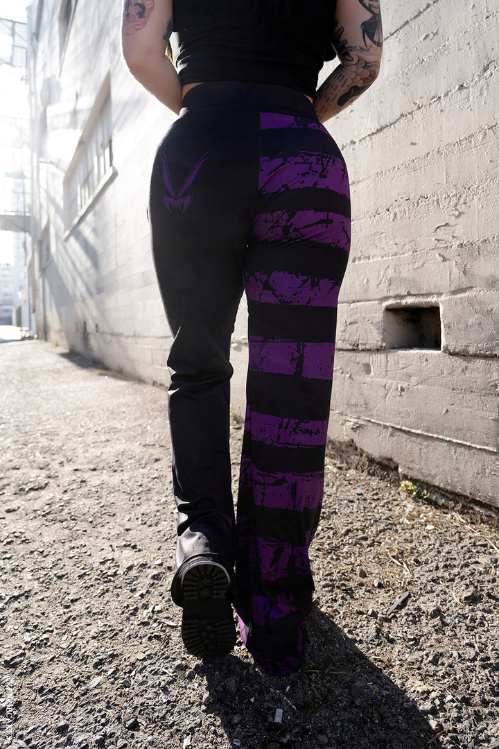 black and purple striped bell bottoms