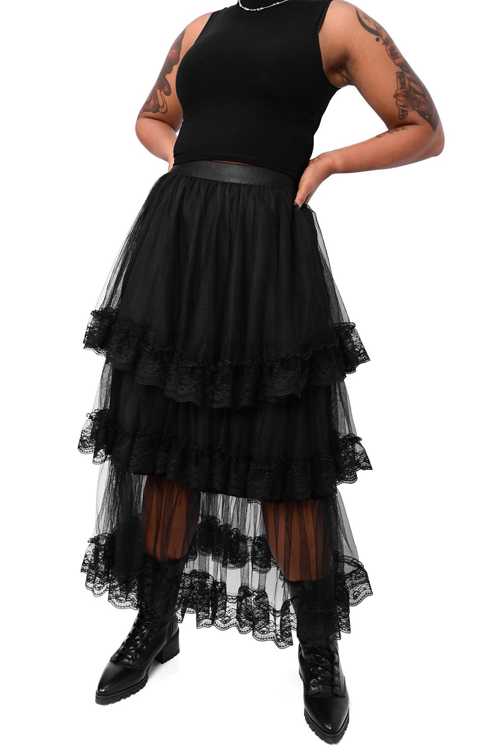 womens mesh tiered gothic skirt by foxblood