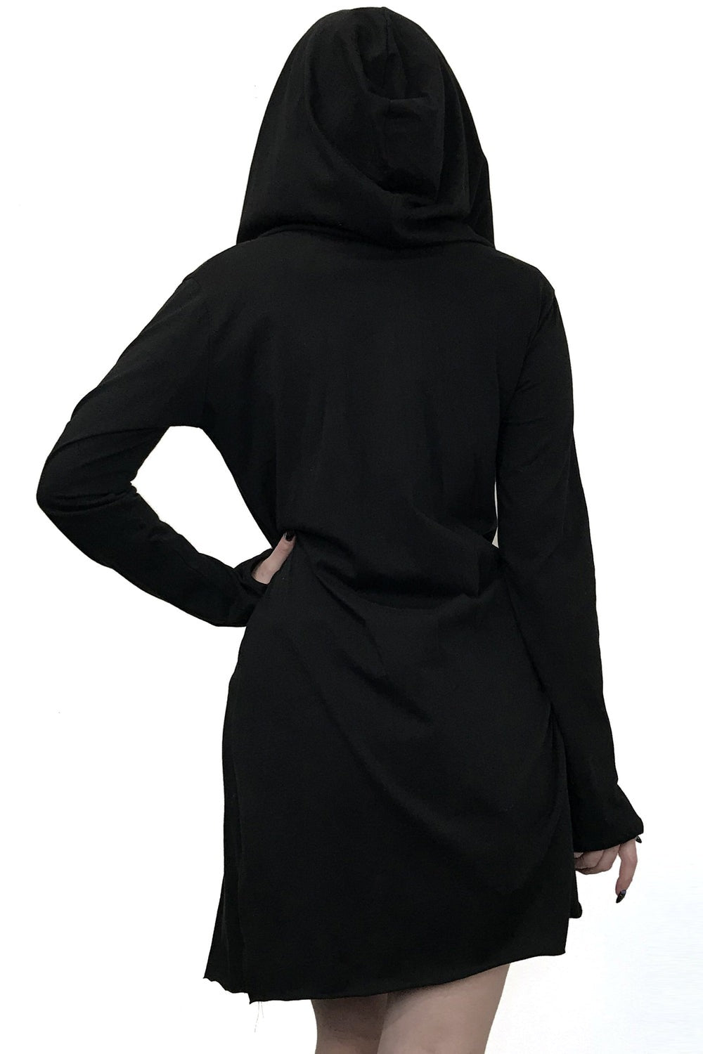 womens black lightweight cardigan with thumbhole cutouts