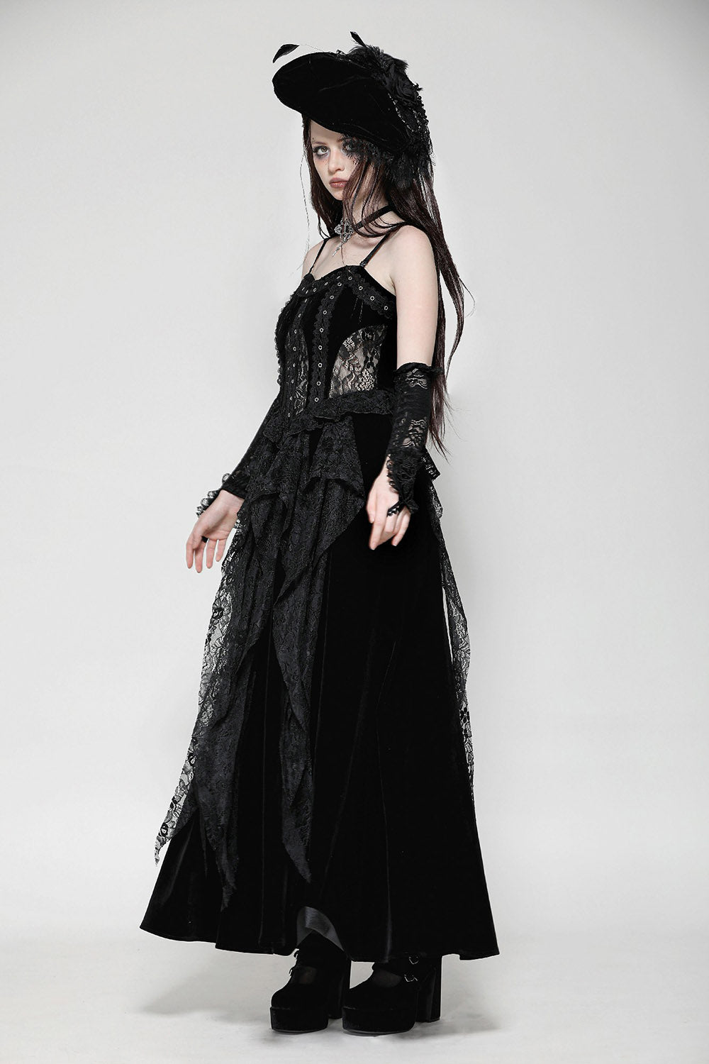 womens black lace ruffled dress