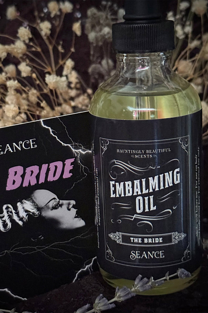 witchy essential oil body oil in a bride of frankenstein bottle