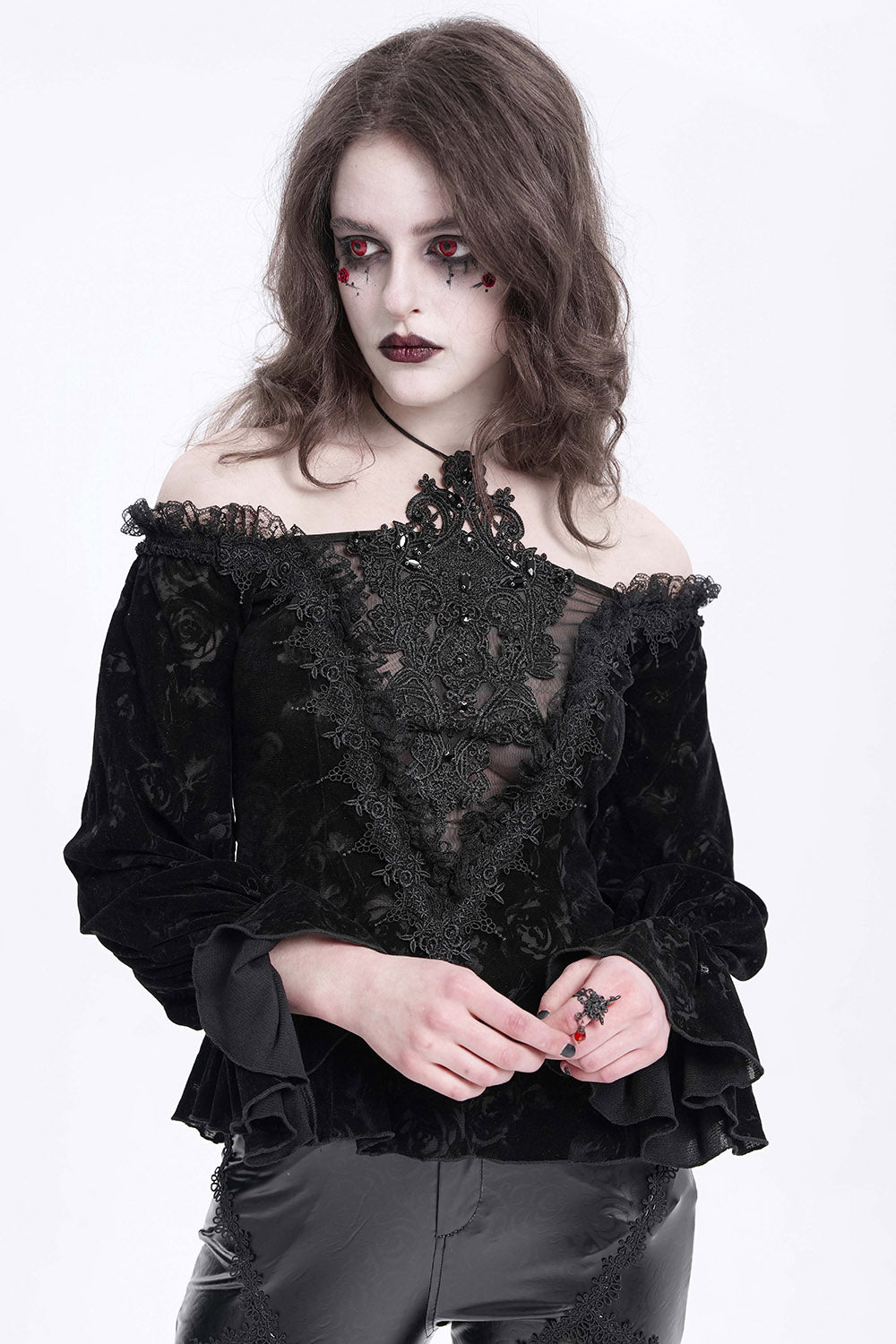 vampire goth velvet flocked peplum top